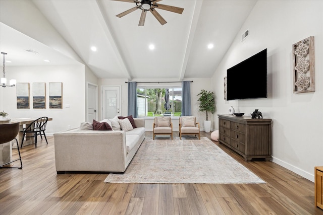 16217 Singapore Ln, Jersey Village, TX 77040 - living area featuring light wood-type flooring, a ceiling fan, a chandelier, and recessed lighting