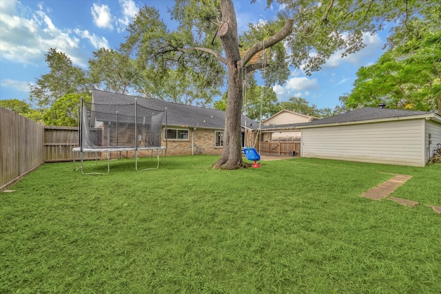 16217 Singapore Ln, Jersey Village, TX 77040 - fenced backyard featuring a trampoline