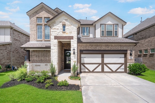 4118 Palmer Meadow Ct, Katy, TX 77494 - view of front facade featuring brick siding, an attached garage, concrete driveway, and a shingled roof