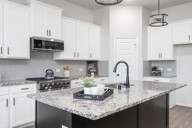 4118 Palmer Meadow Ct, Katy, TX 77494 - kitchen featuring appliances with stainless steel finishes, white cabinets, light stone countertops, and decorative backsplash