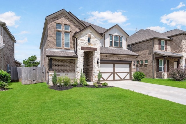 4118 Palmer Meadow Ct, Katy, TX 77494 - view of front of home with driveway, an attached garage, stone siding, brick siding, and a shingled roof