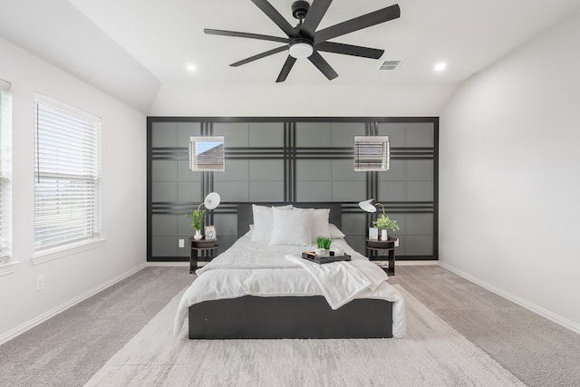4118 Palmer Meadow Ct, Katy, TX 77494 - bedroom featuring light carpet, vaulted ceiling, ceiling fan, and recessed lighting