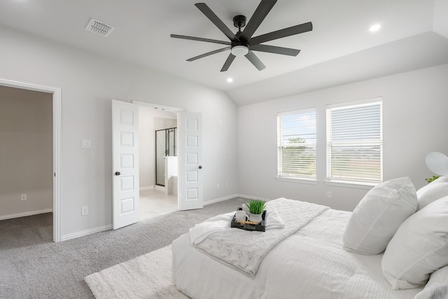 4118 Palmer Meadow Ct, Katy, TX 77494 - bedroom with lofted ceiling, carpet, a ceiling fan, and recessed lighting