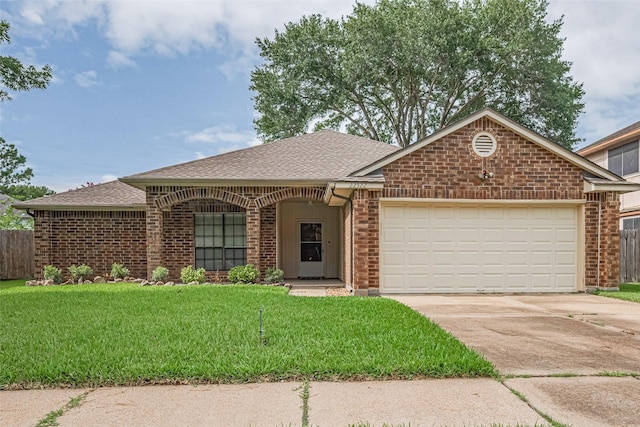 22522 Round Valley Dr, Katy, TX 77450 - single story home featuring a garage, a shingled roof, concrete driveway, and brick siding