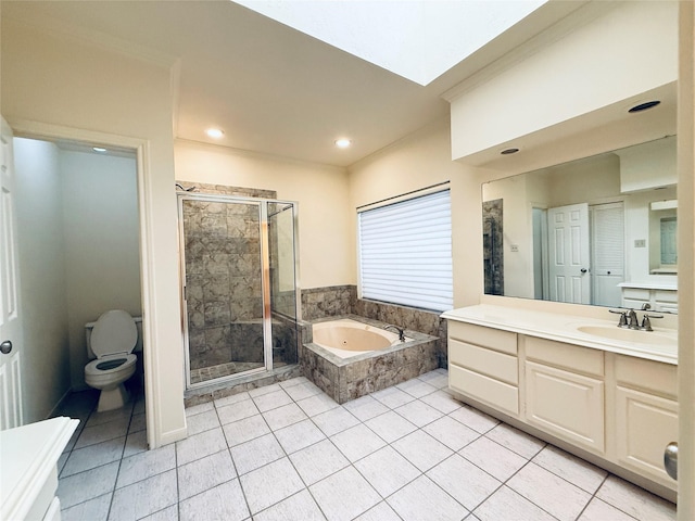 2147 Heather Green Dr, Houston, TX 77062 - bathroom featuring vanity, a shower stall, a whirlpool tub, tile patterned floors, and recessed lighting