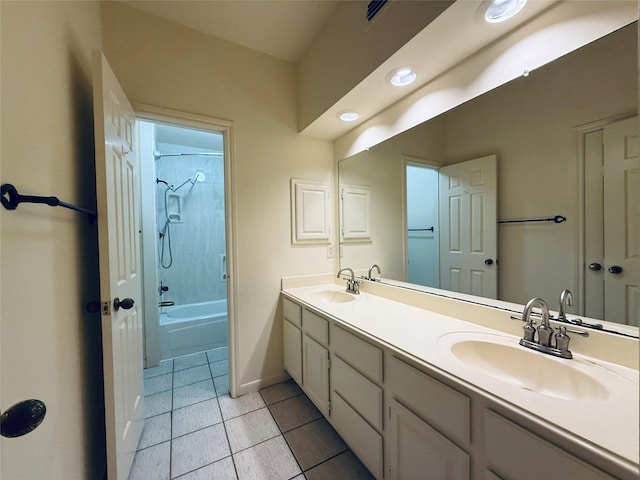 2147 Heather Green Dr, Houston, TX 77062 - full bathroom featuring double vanity, tile patterned floors, and tub / shower combination