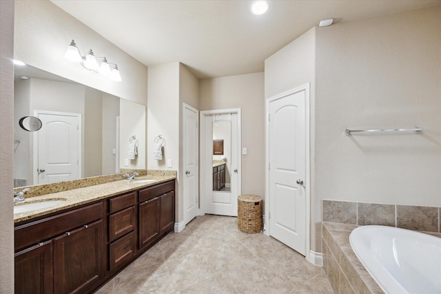 28842 Thornbird Ct, Katy, TX 77494 - full bath with a garden tub, double vanity, and tile patterned flooring