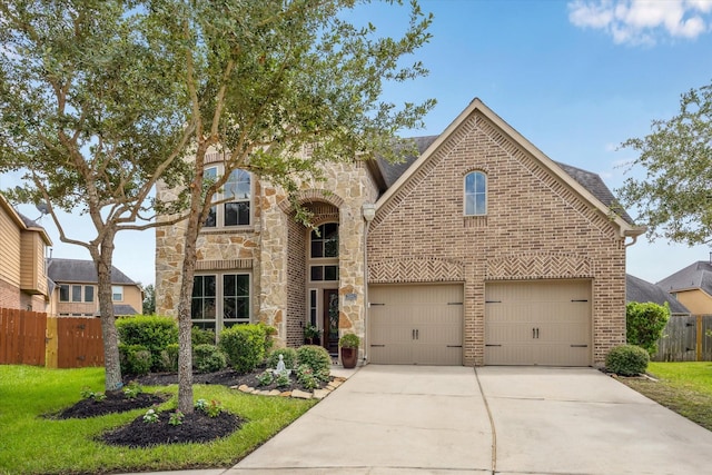 28842 Thornbird Ct, Katy, TX 77494 - view of front facade with concrete driveway, brick siding, and stone siding