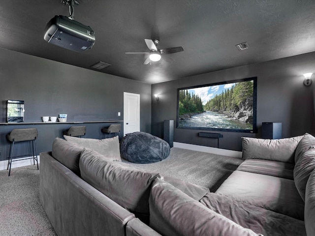 10515 Trinity Springs Dr, Cypress, TX 77433 - home theater with carpet floors and a ceiling fan