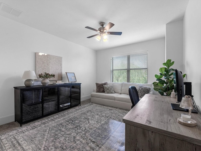 10515 Trinity Springs Dr, Cypress, TX 77433 - office featuring a ceiling fan and carpet flooring
