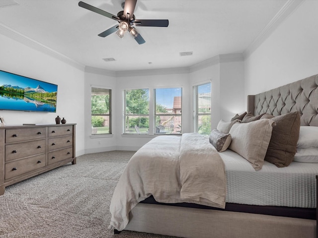 10515 Trinity Springs Dr, Cypress, TX 77433 - bedroom featuring carpet floors, ornamental molding, and a ceiling fan