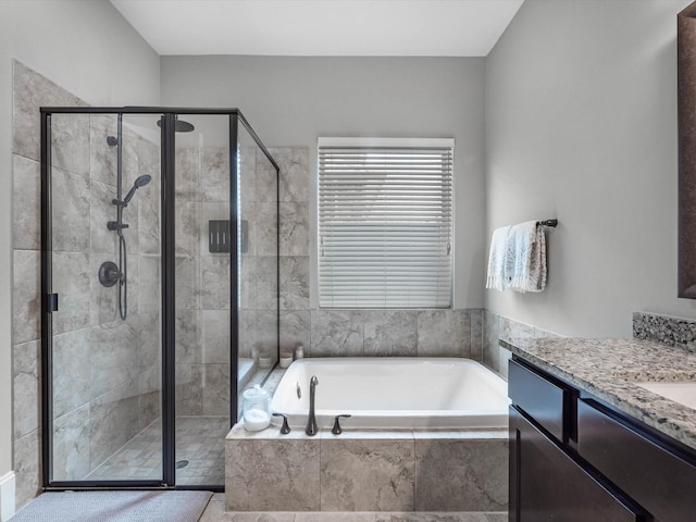 10515 Trinity Springs Dr, Cypress, TX 77433 - bathroom with a bath, vanity, and a stall shower