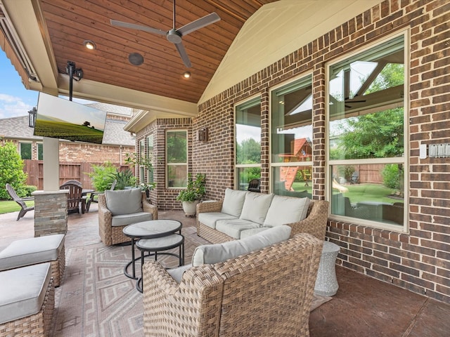 10515 Trinity Springs Dr, Cypress, TX 77433 - view of patio / terrace with an outdoor living space and a ceiling fan