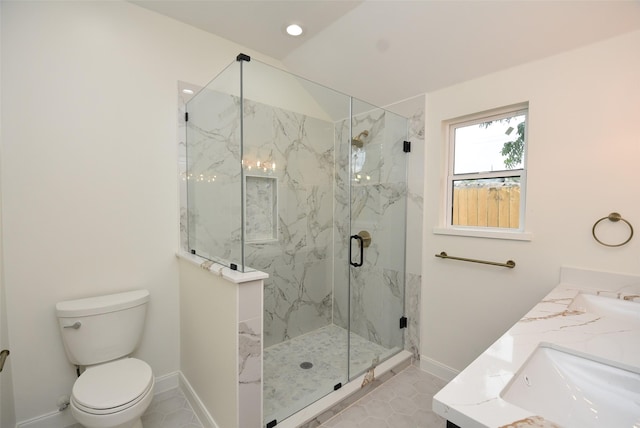 729 Caperton St, Houston, TX 77022 - bathroom featuring a marble finish shower, double vanity, and recessed lighting