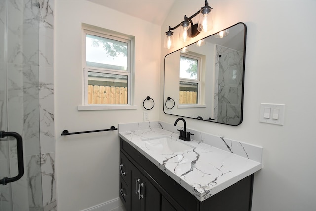729 Caperton St, Houston, TX 77022 - full bathroom featuring vanity and a marble finish shower