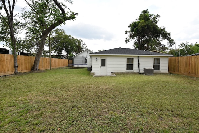 729 Caperton St, Houston, TX 77022 - rear view of property with a trampoline and a fenced backyard