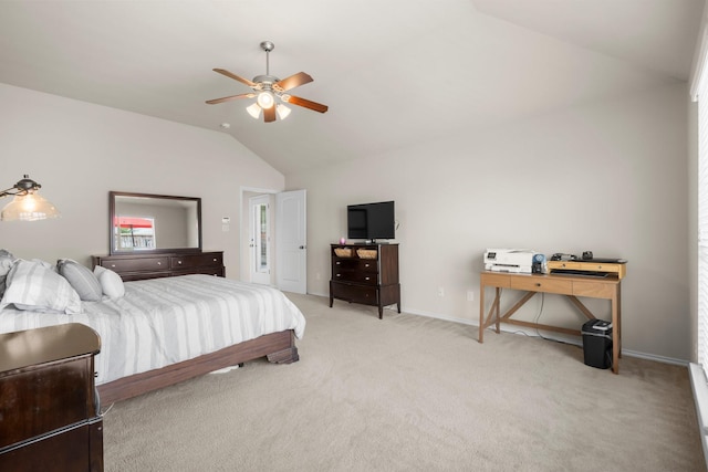 31870 Forest Park Trl, Conroe, TX 77385 - bedroom featuring vaulted ceiling, light carpet, and a ceiling fan
