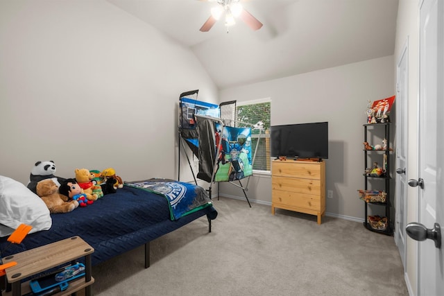 31870 Forest Park Trl, Conroe, TX 77385 - carpeted bedroom with lofted ceiling and a ceiling fan