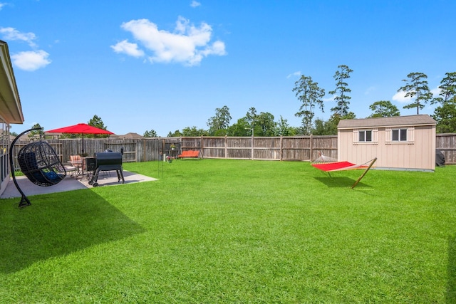 31870 Forest Park Trl, Conroe, TX 77385 - fenced backyard featuring a patio area and a storage shed