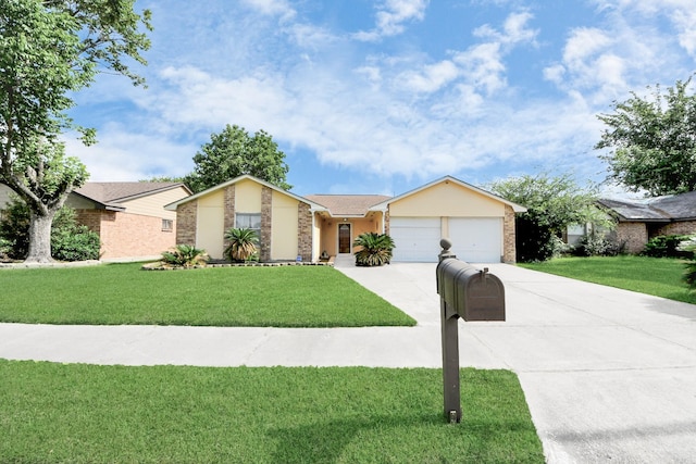 13411 Natasha Ln, Houston, TX 77015 - view of front facade featuring a garage, a front lawn, driveway, and brick siding