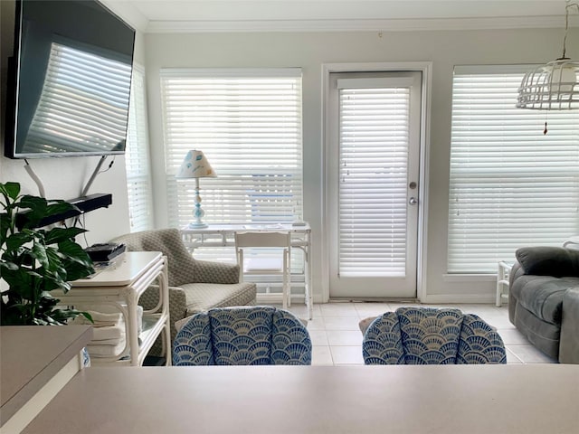 10811 San Luis Pass Rd Unit 1213, Galveston, TX 77554 - office area with ornamental molding and light tile patterned floors