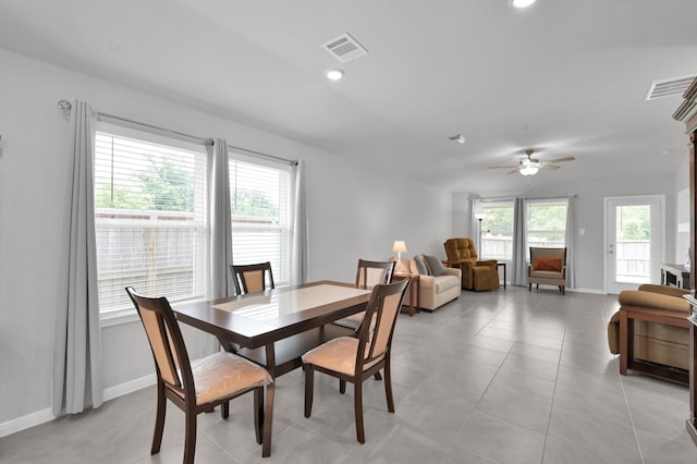 18529 Meadow Point Ln, Montgomery, TX 77316 - dining space featuring ceiling fan, light tile patterned floors, and recessed lighting