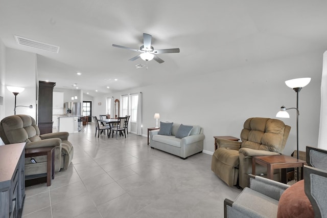 18529 Meadow Point Ln, Montgomery, TX 77316 - living room with ceiling fan, light tile patterned floors, and recessed lighting