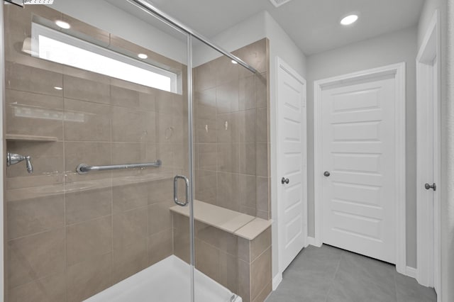 18529 Meadow Point Ln, Montgomery, TX 77316 - full bath with a shower stall, tile patterned floors, and recessed lighting