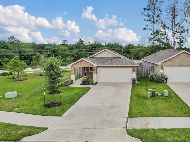 18529 Meadow Point Ln, Montgomery, TX 77316 - ranch-style home featuring concrete driveway, an attached garage, brick siding, and a shingled roof