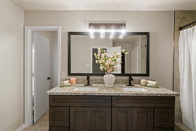 12106 Hawthorne Hill Cir, Humble, TX 77346 - bathroom with double vanity and a shower with curtain