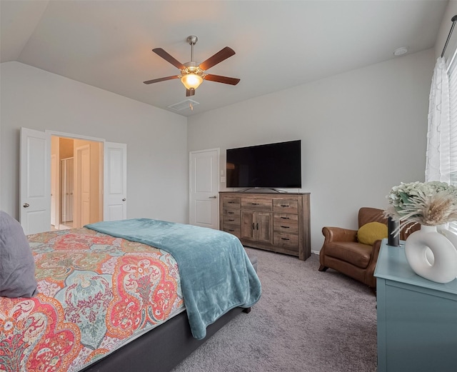 25446 Fossa Dr, Tomball, TX 77375 - bedroom featuring carpet flooring, ceiling fan, and vaulted ceiling