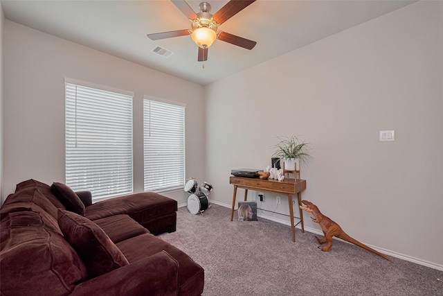 25446 Fossa Dr, Tomball, TX 77375 - living area with carpet flooring and a ceiling fan
