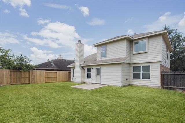 18107 Mayfield Meadow Ln, Richmond, TX 77407 - rear view of property with a fenced backyard, a patio area, a chimney, and roof with shingles