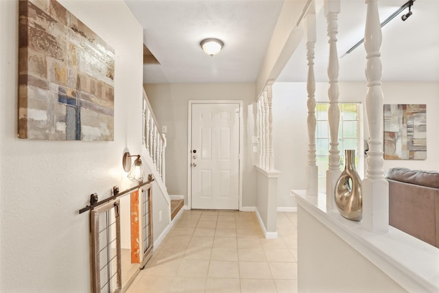 2151 Middle Creek Dr, Houston, TX 77339 - entrance foyer with light tile patterned floors and stairs