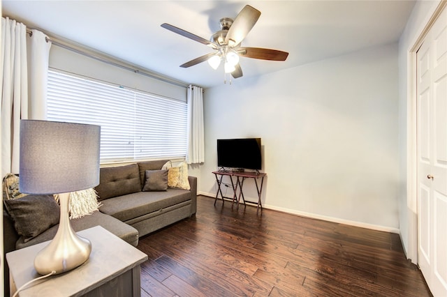 1964 Augusta Dr, Houston, TX 77057 - living area with ceiling fan and dark wood finished floors