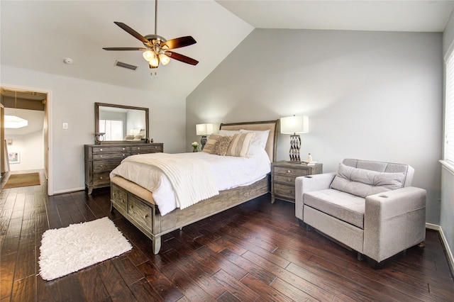 1964 Augusta Dr, Houston, TX 77057 - bedroom featuring hardwood / wood-style flooring, ceiling fan, and high vaulted ceiling