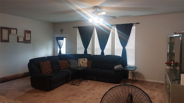15318 Laceleaf Trl, Houston, TX 77044 - living room with light colored carpet and a ceiling fan