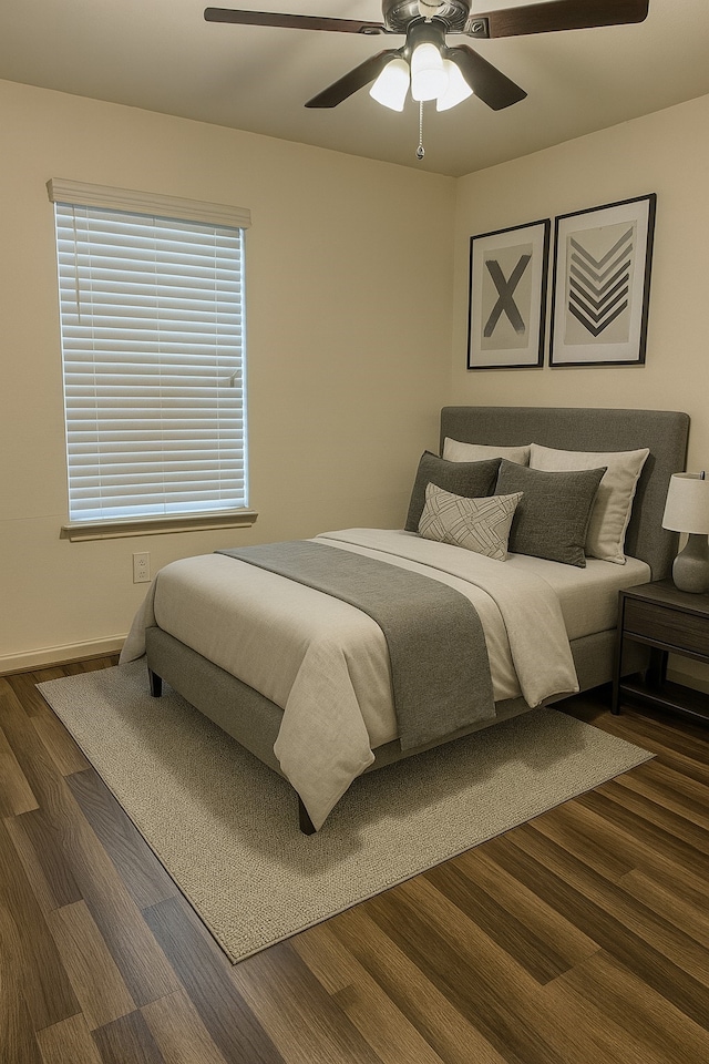 13406 Pine Tree Forest Trl, Houston, TX 77049 - bedroom with dark wood-type flooring and ceiling fan
