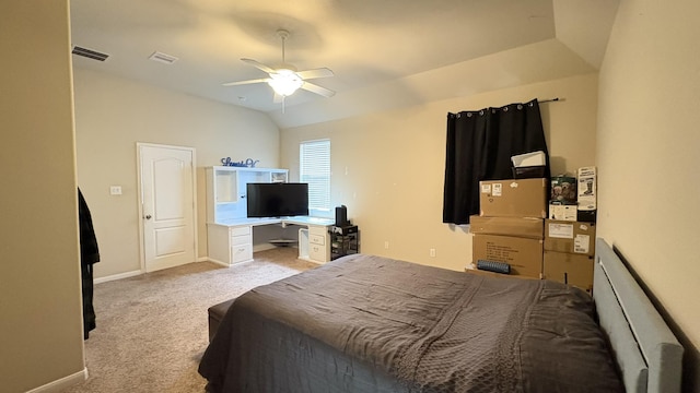 20530 Keegans Ledge Ln, Cypress, TX 77433 - bedroom with light carpet, a desk, lofted ceiling, and ceiling fan