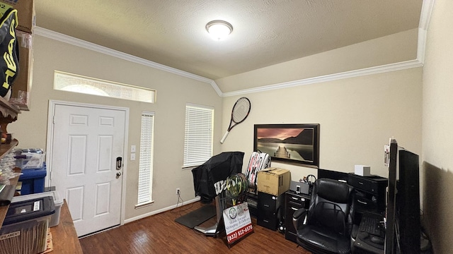 20530 Keegans Ledge Ln, Cypress, TX 77433 - home office featuring ornamental molding and dark wood-style floors