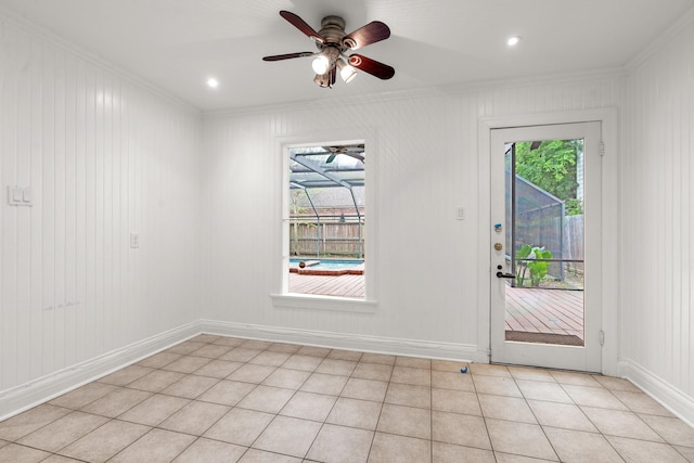 2409 Dryden Rd, Houston, TX 77030 - entryway featuring ornamental molding, ceiling fan, and recessed lighting