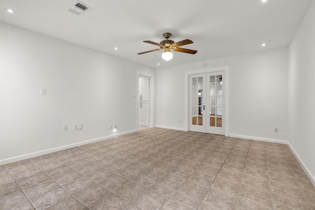 2409 Dryden Rd, Houston, TX 77030 - unfurnished room featuring recessed lighting, ceiling fan, french doors, and light tile patterned flooring