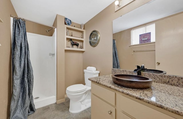 9809 Richmond Ave Unit 8, Houston, TX 77042 - full bathroom with curtained shower, vanity, and tile patterned flooring