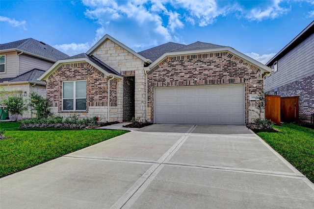 3368 Voda Bend Dr, Katy, TX 77493 - view of front of home featuring a garage, driveway, brick siding, and stone siding