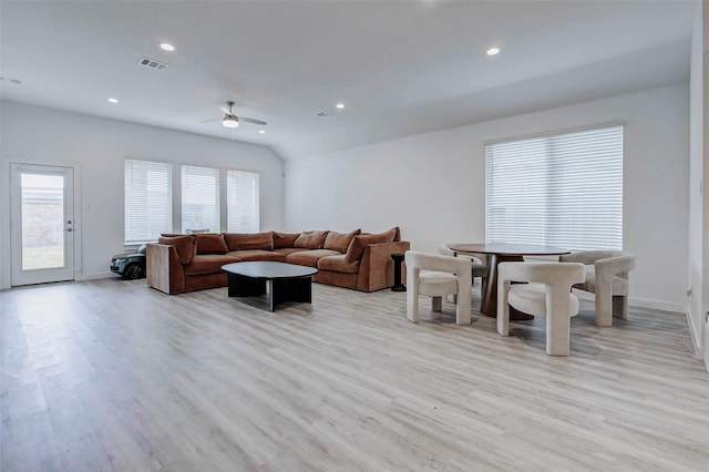 3368 Voda Bend Dr, Katy, TX 77493 - living area with a ceiling fan, light wood-type flooring, healthy amount of natural light, and recessed lighting