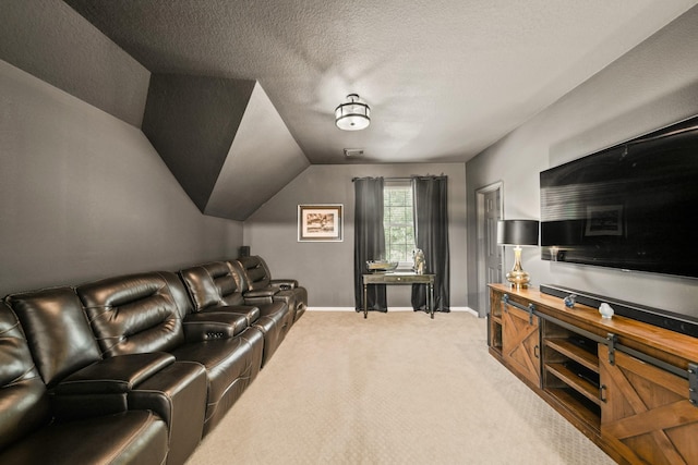 3803 Caleb Ln, Missouri City, TX 77459 - carpeted home theater with lofted ceiling and a textured ceiling