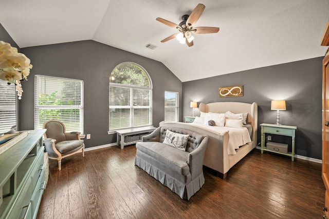 3803 Caleb Ln, Missouri City, TX 77459 - bedroom featuring lofted ceiling, dark wood-style flooring, and ceiling fan