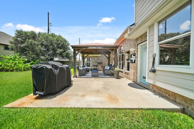 3803 Caleb Ln, Missouri City, TX 77459 - view of patio featuring a gazebo, an outdoor living space, and a grill
