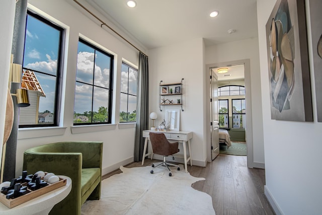 1720 Sedola Ln, Houston, TX 77055 - home office featuring wood finished floors and recessed lighting