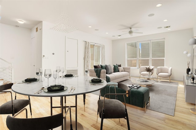 2232 Leeland St, Houston, TX 77003 - dining area with ceiling fan, light wood-type flooring, and recessed lighting